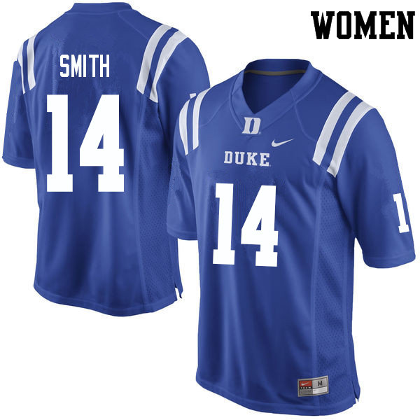 Women #14 Dennis Smith Duke Blue Devils College Football Jerseys Sale-Blue - Click Image to Close